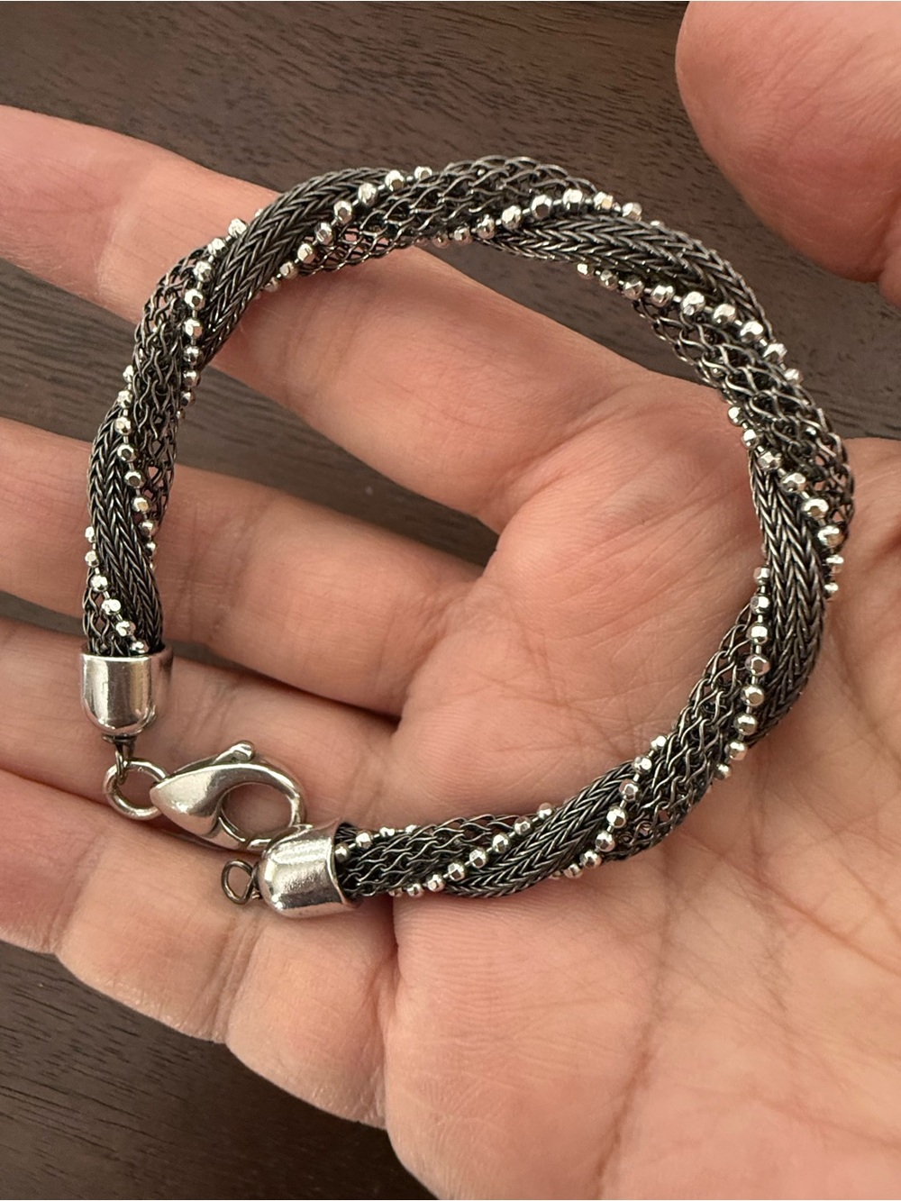 Solid Sterling Silver Twisted Mesh Chain Bracelet
